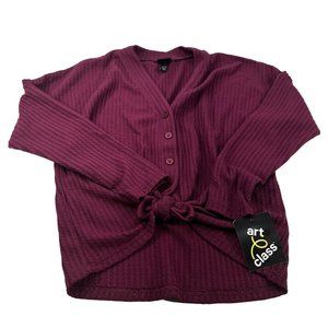 Art Class Girl's Size Medium 7-8 Sweater Cardigan Tie Bottom Burgundy New